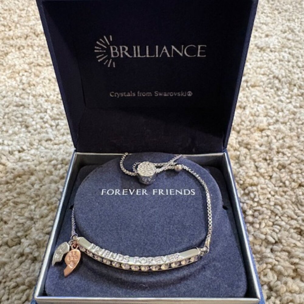 NIB Brilliance Two-Tone "Friends Forever" Crystal by Swarovski Bar Bracelet